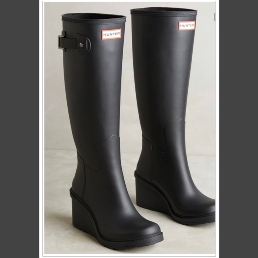 Hunter tall wedge rain boots size 8